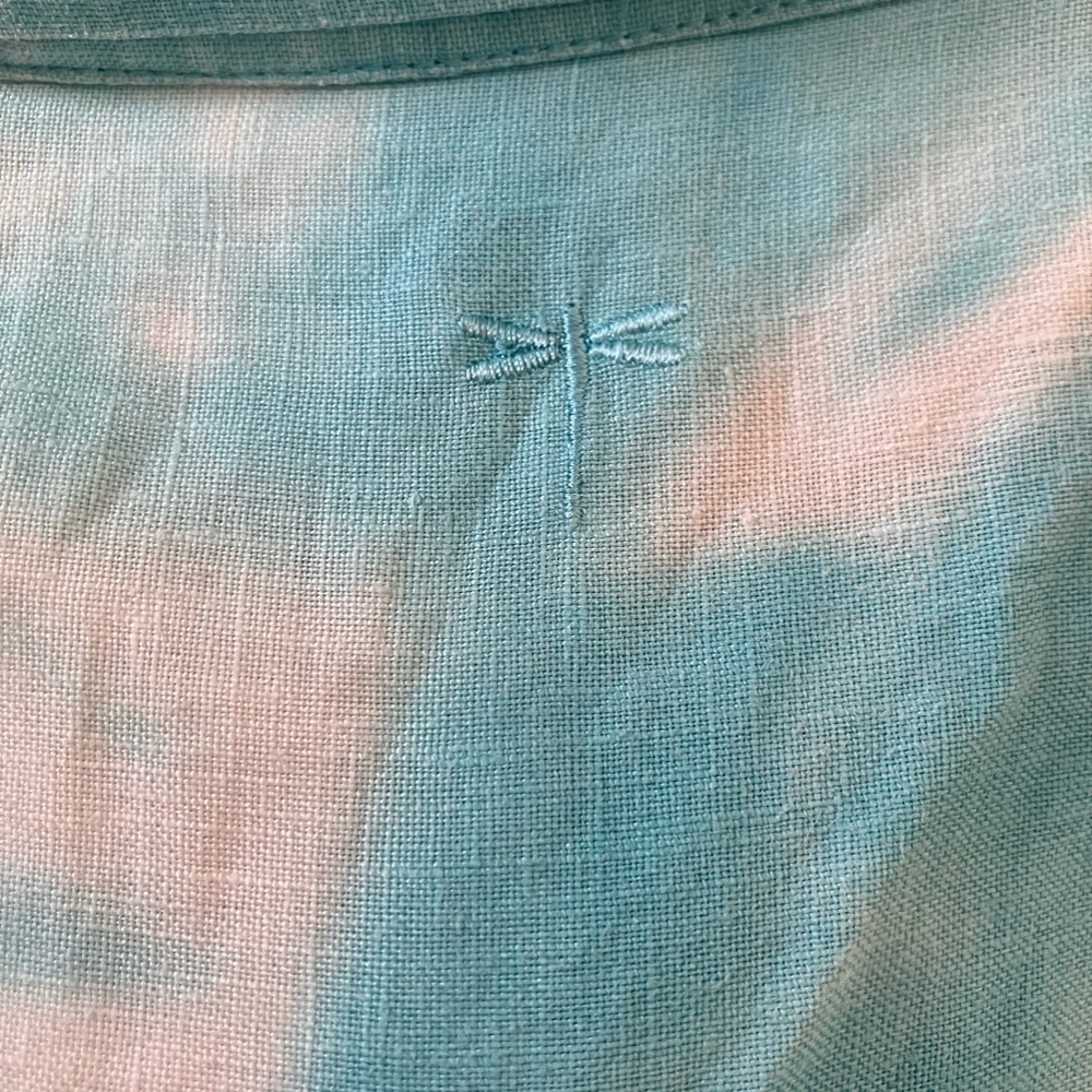 Tyler Boe Turquoise Blue Tie-Dye Button-Down Linen Shirt L - Picture 6 of 10